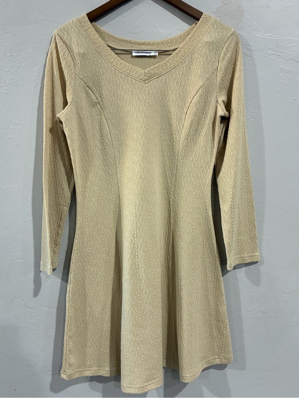 Bbonlinedress Cream A-Line Textured Dress Long Sleeve V-Neck Size L